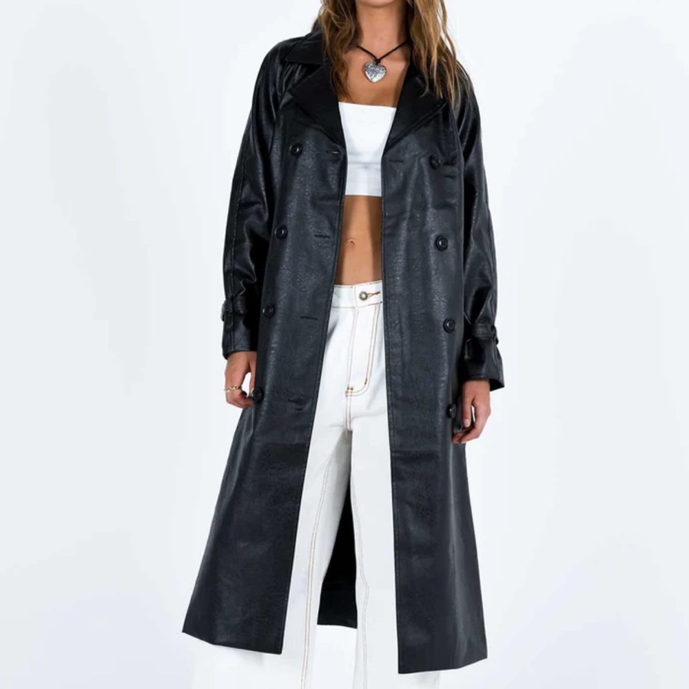 PRINCESS POLLY - MONTANNA FAUX LEATHER COAT BLACK - SIZE XS/S